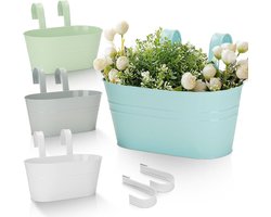 Plantenbak - Bak voor planten Hangende plantenpotten 27 cm Metalen gekleurd Grote tuinomheining Bloempotten Houder Emmer Balkon Reling Woondecoratie Afneembare 4 stuks