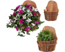 Plantenbak - Bak voor planten Muur Set van 3 Hout Schors Bloembak Hangend Buiten Klein Tuindecoratie Ophangen Natuur