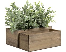 Plantenbak - Bak voor planten Set van 2 bloempotten van echt hout - natuurlijke kisten - shabby vintage antieke look - decoratieve plantenbak - planten decoreren