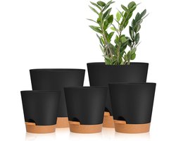 Plantenbak - Bak voor planten Zelfbewaterende plantenbakken - 7/65/6/55/5 inch - Plastic bloempotten met drainagegat - Kwekerij plantpot voor alle kamerplanten - Afrikaans violet bloemen en cactus - Zwart