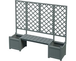 Plantenbak - Bloempot met latwerk - Klimplantenbak - Tuinplanter - Met klimlatwerk - Grote inhoud voor planten - Massief hout - 169,00×42,00×145,00 CM - Geschikt voor tuin, terras, balkon, voor klim‑ en tuinplanten - Grijs