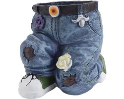- Plantenbak - Denim Broek - Grappig Design - Blauw - Hars Materiaal - Bloempotten - Geschikt voor Huis & Tuin - Jeans Model - Decoratieve Bloempot voor Balkon of Kantoor