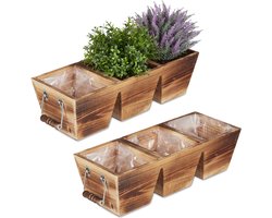 plantenbak hout - 3 vakken - met folie - 12,5 x 43,5 x 17,5 cm - balkon