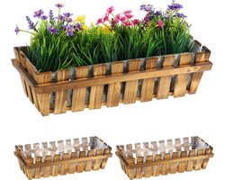 plantenbak hout - set van 3 - vensterbank - balkon - 12x45x19,5 cm