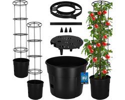 Plantenbak Klimhulp - Tomatenpot Pot - Balkon Tuinieren - Inclusief Klimsteun - 39x39x153 cm - Zwart