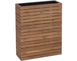 Plantenbak MCW-L21, verhoogde plantenbak, bloembak, rechthoekig 77x63x23 cm, voor buiten, acaciahout, MVG-gecertificeerd ~ lichtbruin
