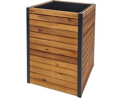 Plantenbak MCW-L23, verhoogde bloembak, buiten acaciahout MVG-gecertificeerd aluminium ~ 60x42x42cm bruin