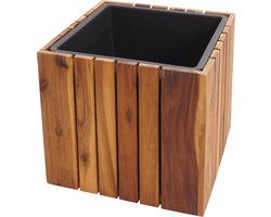 Plantenbak MCW-L24, bloembak bloempot, vierkant 32x32x32cm buiten acaciahout MVG-gecertificeerd, bruin