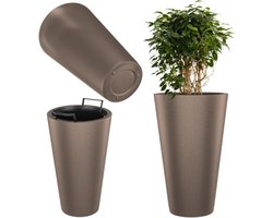 Plantenbak met Binnenpot - Bloempot Kunststof - Planten Binnen Buiten - Geribbeld Design - H 49 cm - Bruin