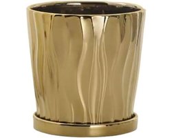 Plantenbak met dienblad - Binnen/buiten pot - Decoratie voor thuis - Vergulde ontwerp - Maat M - Goud