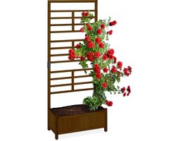 plantenbak met klimrek - 171x71,5x32 cm - privacyscherm - hout - balkon - tuin - bruin