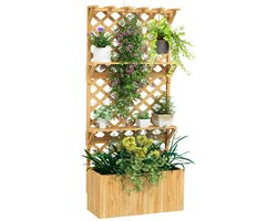 Plantenbak met Klimrek, 2 Planken & Drainagegaten - Verhoogd Bloembak - Bloembed - Plantenbed - met Trellis - Plantenrek - Hout - Perfect voor Bloemen en Klimplanten – voor Tuin, Terras & Balkon - 76 x 33 x 177 cm