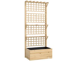 Plantenbak met Klimrek, 2 Planken & Drainagegaten - Verhoogd Bloembak - Bloembed - Tuinbed - met Trellis - Plantenrek - Hout - Perfect voor Bloemen en Klimplanten – voor Tuin, Terras & Balkon - 76 x 43,5 x 177 cm