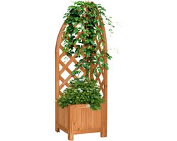 Plantenbak met klimrek - Bloembak - Weerbestendig - Met trellis - Buiten - Hout - Plantenrek - 16 Liter - Bruin