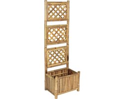 Plantenbak met klimrek - Bloembak - Weerbestendig - Met trellis - Buiten - Hout - Plantenrek - 27 Liter - Bruin