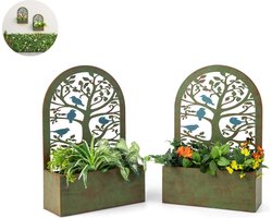 Plantenbak met klimrek - Bloembak - Weerbestendig - Met trellis - Buiten - Hout - Plantenrek - 2x11 Liter - Metaal