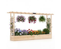 Plantenbak met klimrek - Bloembak - Weerbestendig - Met trellis - Buiten - Hout - Plantenrek - Naturel
