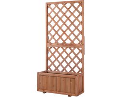 Plantenbak met klimrek - Bloembak - Weerbestendig - Met trellis - Buiten - Hout - Plantenrek - Rechthoekig - 45 Liter - Bruin