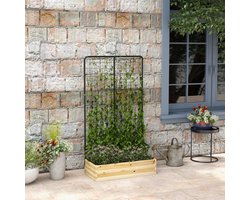 Plantenbak met klimrek - Bloembak - Weerbestendig - Met trellis - Buiten - Hout - Plantenrek - Rechthoekig - 59 Liter - Zwart