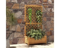 Plantenbak met klimrek - Bloembak - Weerbestendig - Met trellis - Buiten - Hout - Plantenrek - Rechthoekig - 71 Liter - Bruin