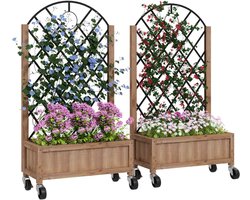Plantenbak met klimrek - Bloembak - Weerbestendig - Met trellis - Buiten - Hout - Plantenrek - Rechthoekig - Bruin/Zwart