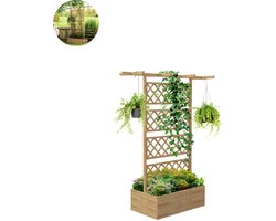 Plantenbak met klimrek - Bloembak - Weerbestendig - Met trellis - Buiten - Hout - Plantenrek - Rechthoekig - Natuurlijk hout