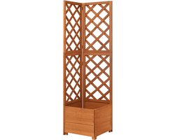 Plantenbak met klimrek - Bloembak - Weerbestendig - Met trellis - Buiten - Hout - Plantenrek - Vierkant - 34 Liter - Bruin