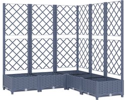 Plantenbak met klimrek - Bloembak - Weerbestendig - Met trellis - Buiten - Hout - Plantenrek - Vierkant- 5x19 Liter - Grijs
