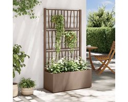 Plantenbak met klimrek - Bloembak - Weerbestendig - Met trellis - Buiten - Plantenrek - Bruin