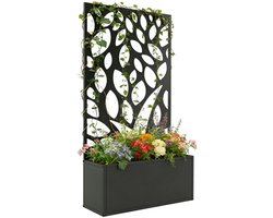Plantenbak met klimrek - Bloembak - Weerbestendig - Met trellis - Buiten - Plantenrek - Rechthoekig - Zwart