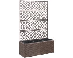 Plantenbak met klimrek - Bloembak - Weerbestendig - Met trellis - Buiten - Plastic - 3 vakken - Plantenrek - Rechthoekig - 3x16 Liter - Bruin