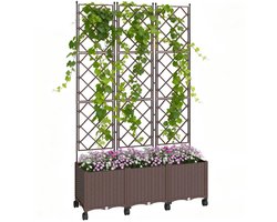 Plantenbak met klimrek - Bloembak - Weerbestendig - Met trellis - Buiten - Polypropeen - Plantenrek - Rechthoekig - 130 liter - Bruin