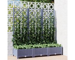 Plantenbak met klimrek - Bloembak - Weerbestendig - Met trellis - Buiten - Polypropeen - Plantenrek - Rechthoekig - 3x18 Liter - Grijs