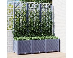 Plantenbak met klimrek - Bloembak - Weerbestendig - Met trellis - Buiten - Polypropeen - Plantenrek - Rechthoekig - 3x37 Liter - Donkergrijs