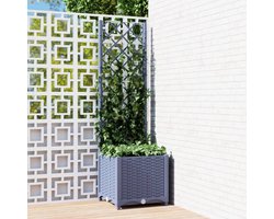 Plantenbak met klimrek - Bloembak - Weerbestendig - Met trellis - Buiten - Polypropyleen- 1 vak - Plantenrek - Vierkant - 37 Liter - Donkergrijs