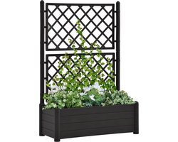 Plantenbak met klimrek - Bloembak - Weerbestendig - Met trellis - Buiten - Polypropyleen- Plantenrek - Rechthoekig - 90 Liter - Antraciet