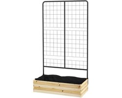 Plantenbak met Klimrek - Verhoogd Bloembak met Fleecevoering - Tuinrek - Tuinbed - Plantenrek - Tuinbak - voor Bloemen, Fruit, Groenten & Kruiden - 80 x 38 x 145 cm - Staal - Natuurlijk Hout - Zwart