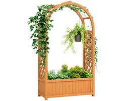 Plantenbak met Klimrek - Verhoogd Bloembak met Gebogen Dak - Houten Tuinrek - Tuinbed - Plantenrek - Tuinbak - voor Bloemen, Fruit, Groenten & Kruiden - 83 x 36 x 145 cm - Lichtbruin