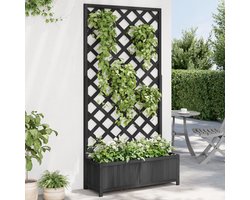 Plantenbak met klimrek - Weerbestendig - Bloembak - Met trellis - Buiten - Hout - Plantenrek - Vierkant - 63 Liter - Zwart