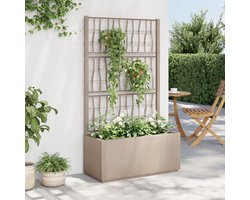 Plantenbak met klimrek - Weerbestendig - Bloembak - Met trellis - Buiten - polypropeen - Plantenrek - Rechthoekig - 80 Liter - Lichtbruin