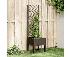 Plantenbak met klimrek - Weerbestendig - Bloembak - Met trellis - Buiten - Polypropyleen - Plantenrek - Rechthoekig - Bruin