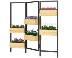Plantenbak met Opklapbaar Klimrek - 6 Plantenbakken met Drainagegaten - Verhoogd Bloembak met Privacyscherm - Tuinrek - Tuinbed - Plantenrek - Tuinbak - voor Bloemen, Fruit, Groenten & Kruiden - Staal
