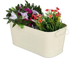 Plantenbak metaal voor tuin balkon & binnen - Langwerpig vintage design - HBD: ca.16x38x19 cm - Creme