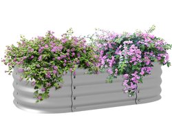 Plantenbak - Modulair Tuinbed - Bodemloos Ontwerp - Weerbestendig - Bloembak - Plantenbed - Kweekbak - Moestuinbak - voor Buiten, Terras, Tuin & Balkon - voor Groenten, Bloemen & Kruiden - 105 x 62 x 30 cm - Zilver