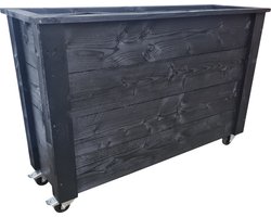 Plantenbak op wielen gemaakt van duurzaam douglas hout zwart gebeitst bloembak moestuinbak afscheiding boombak