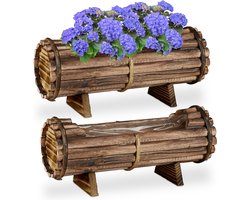 plantenbak - set van 2 - hout - weerbestendig - binnen - buiten - met folie - balkon