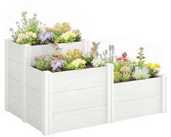 Plantenbak - Stapelbaar Verhoogd Tuinbed met 3 Lagen - Modulair Kruidentuinsysteem - Bloembak - Plantenbed - Kweekbak - Moestuinbak - voor Buiten, Terras, Tuin & Balkon - voor Groenten, Bloemen & Kruiden - 120 x 80 x 64 cm - Wit