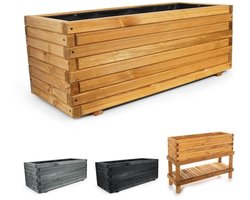 Plantenbak van hout met fleece - 120 cm - verhoogd bloembed voor tuin, balkon en terras - verkrijgbaar in 10 maten