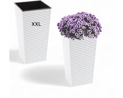 Plantenbak van kunststof met rotan patroon en uitneembare inzet - XXL 67 cm