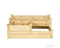 Plantenbak, verhoogde plantenbak, drie-laags plantentafel, plantenbak met verschillende hoogtes, geschikt voor tuin, balkon en patio, 108 x 88 x 36 cm, houtkleur, houten materiaal.